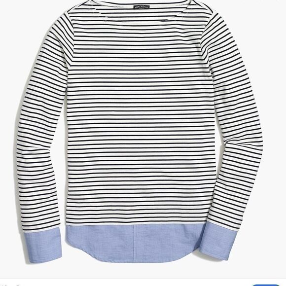 Striped Long Sleeve Top with Blue Hem - Picture 1 of 6